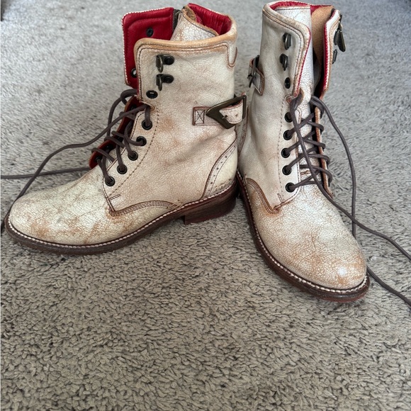 BED|STU Cream Combat Leather Boots - Picture 2 of 4